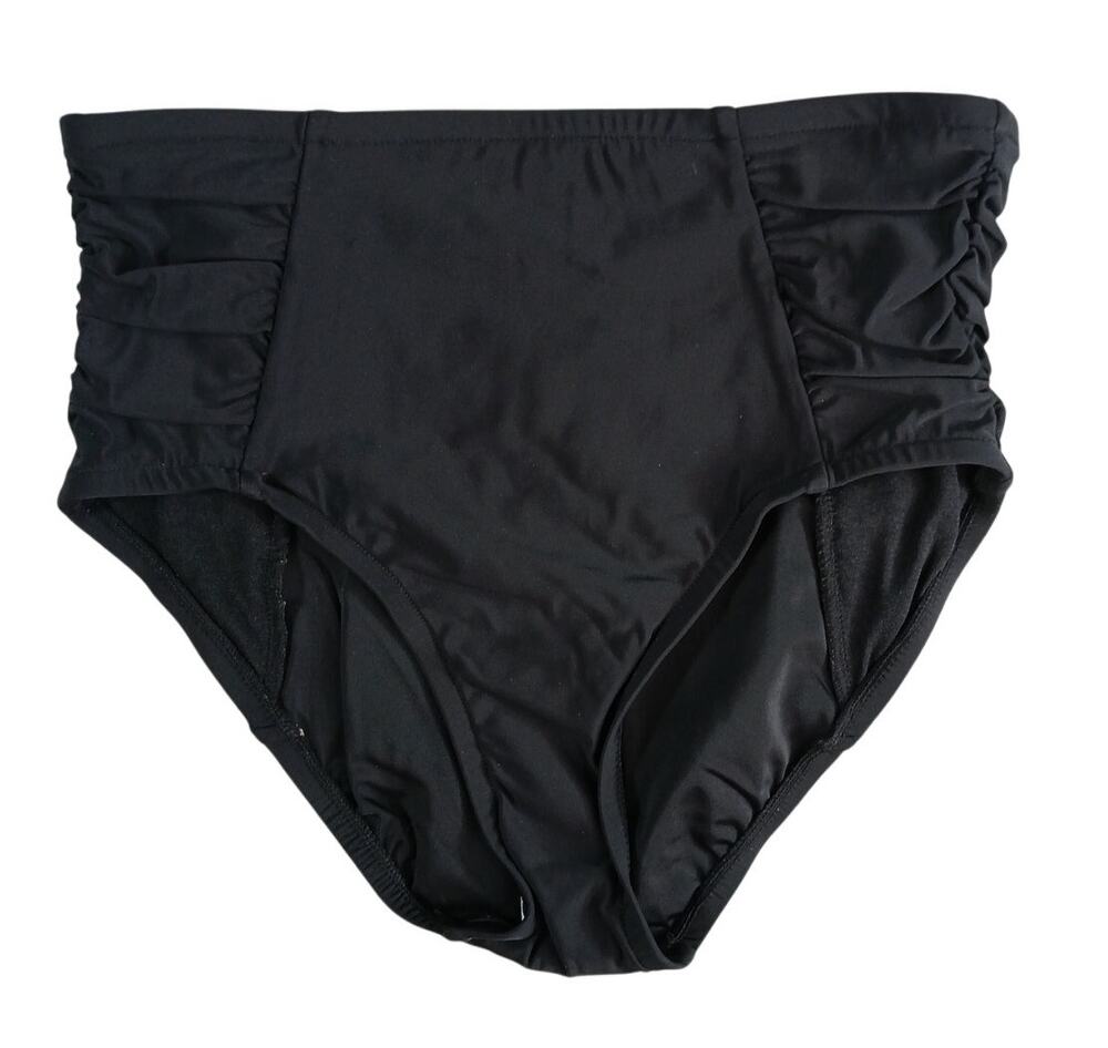 Aqua Green Bikini Bottom Swimsuit Womens Small Black Ruched Cheeky NWT
